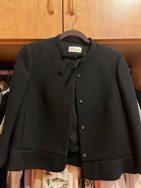 RED Valentino Black Collarless Short Jacket with Neck Tie
